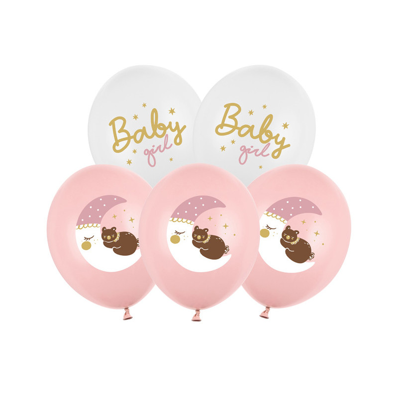 Balony 30 cm, Baby girl BABY SHOWER miś (1 op. / 6 szt.)