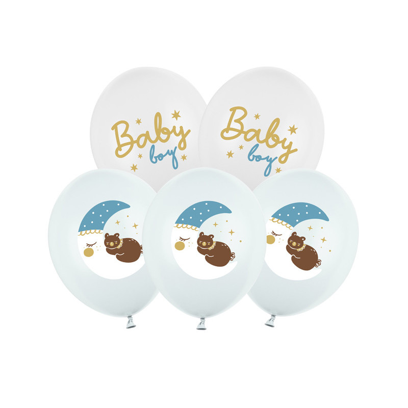 Balony 30 cm, Baby boy BABY SHOWER miś (1 op. / 6 szt.)