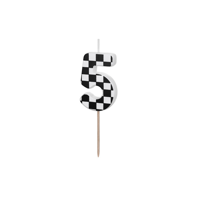 Świeczka urodzinowa Cyferka 5 szachownica, 5.5 cm, mix