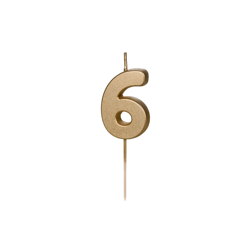 Świeczka urodzinowa Cyferka 6, 4.5 cm, złoty