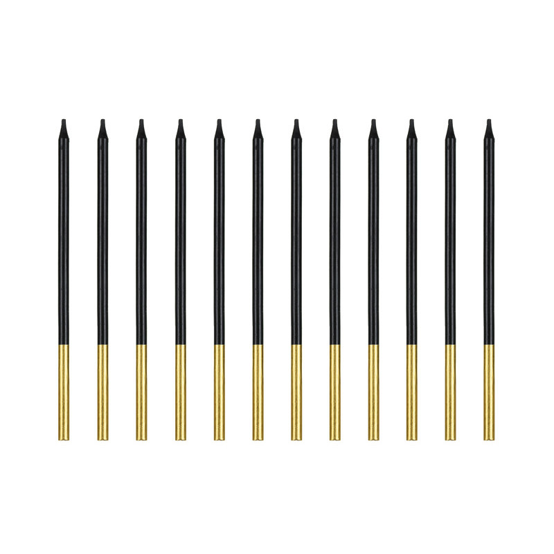 Świeczki urodzinowe gładkie czarno złote 14 cm (1 op. / 12 szt.)