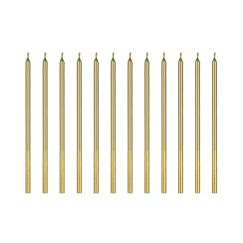 Świeczki urodzinowe gładkie złote 14 cm (1 op. / 12 szt.)