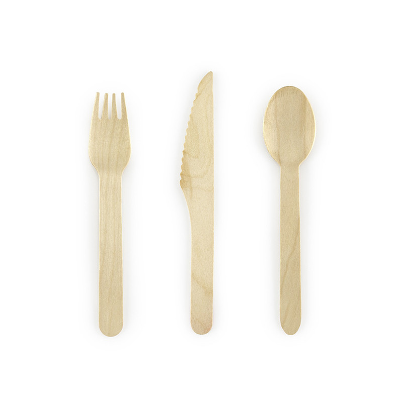 Sztućce drewniane naturalne eko Woodland, 16cm 18 szt