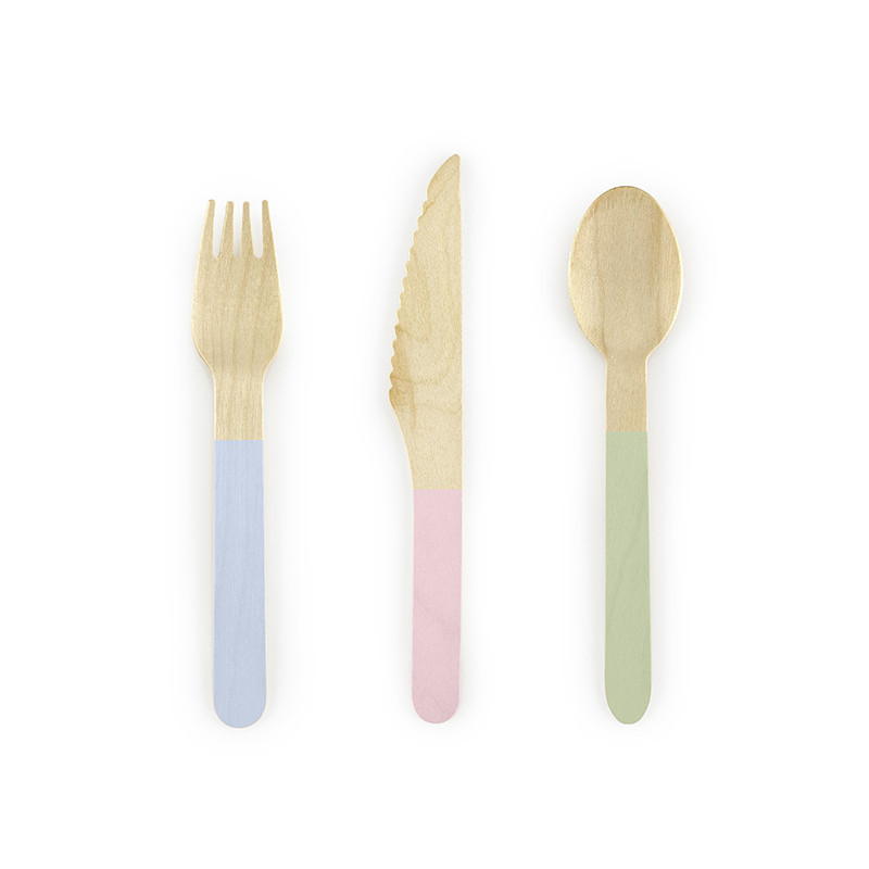 Sztućce drewniane pastelowe kolory mix eko 16cm 18 szt