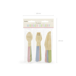 Sztućce drewniane pastelowe kolory mix eko 16cm 18 szt