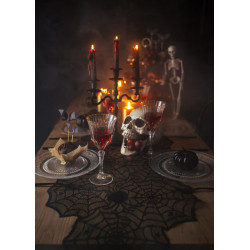 Bieżnik Pajęczyna na stół czarny dekoracja na Halloween 185x45cm
