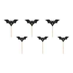 Dekoracje do muffinek Nietoperze Toppery czarne na Halloween 3.6-4.7cm 6szt
