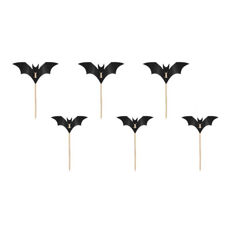 Dekoracje do muffinek Nietoperze Toppery czarne na Halloween 3.6-4.7cm 6szt
