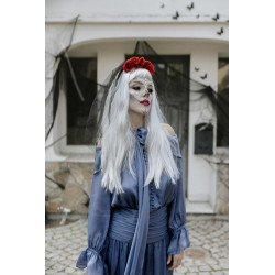 Opaska Róże z welonem czarny welon na Halloween