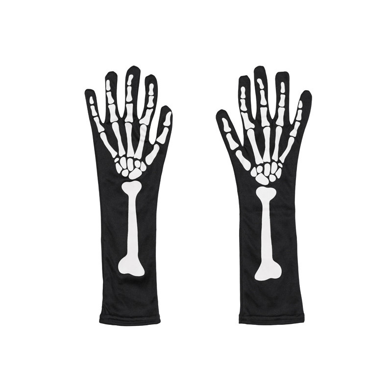 Rękawiczki świecące w ciemności czarne rozmiar S/M Szkielet Kościotrup na Halloween