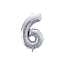 Balon foliowy Cyfra ''6'', 72cm, srebrny