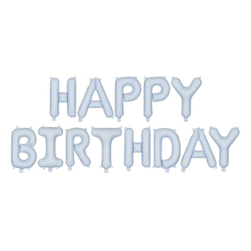 Balon foliowy Happy Birthday, 340x35cm, niebieski napis Urodzinowy