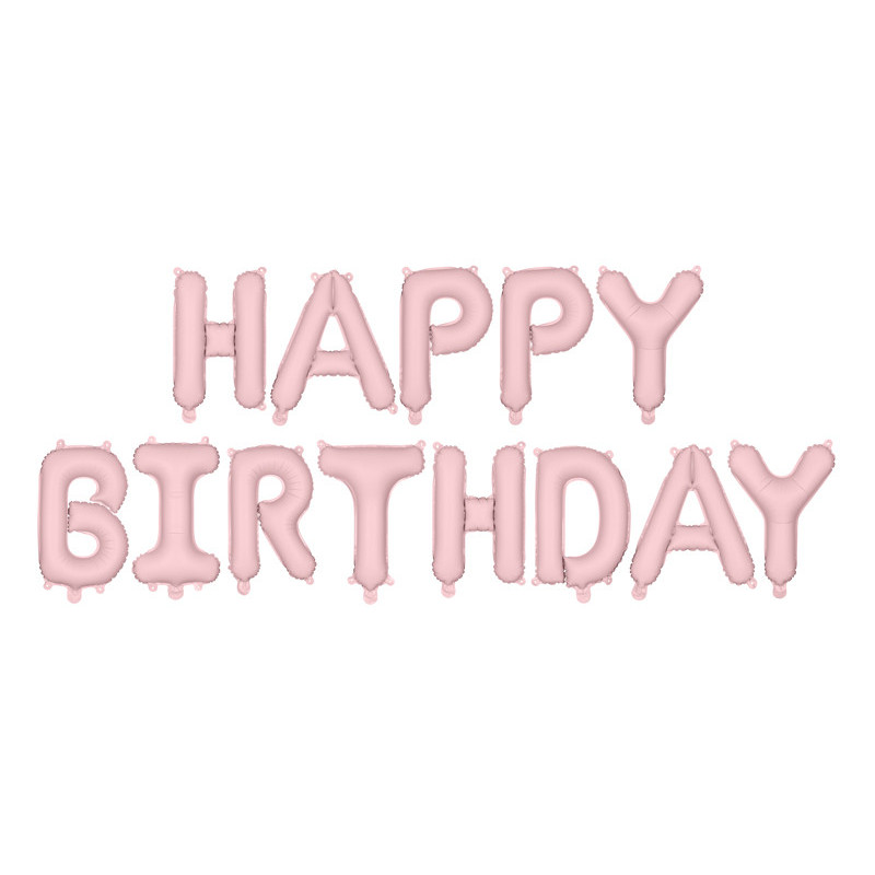 Balon foliowy Happy Birthday, 340x35cm, różowy napis urodzinowy