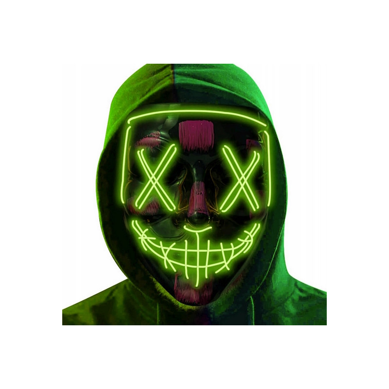 Świecąca maska LED podświetlana ZIELONA purge Halloween