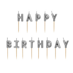Świeczki urodzinowe Happy Birthday, 2.5 cm, srebrny (1 op. / 13 szt.)