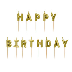 Świeczki urodzinowe Happy Birthday, 2.5 cm, złoty (1 op. / 13 szt.)