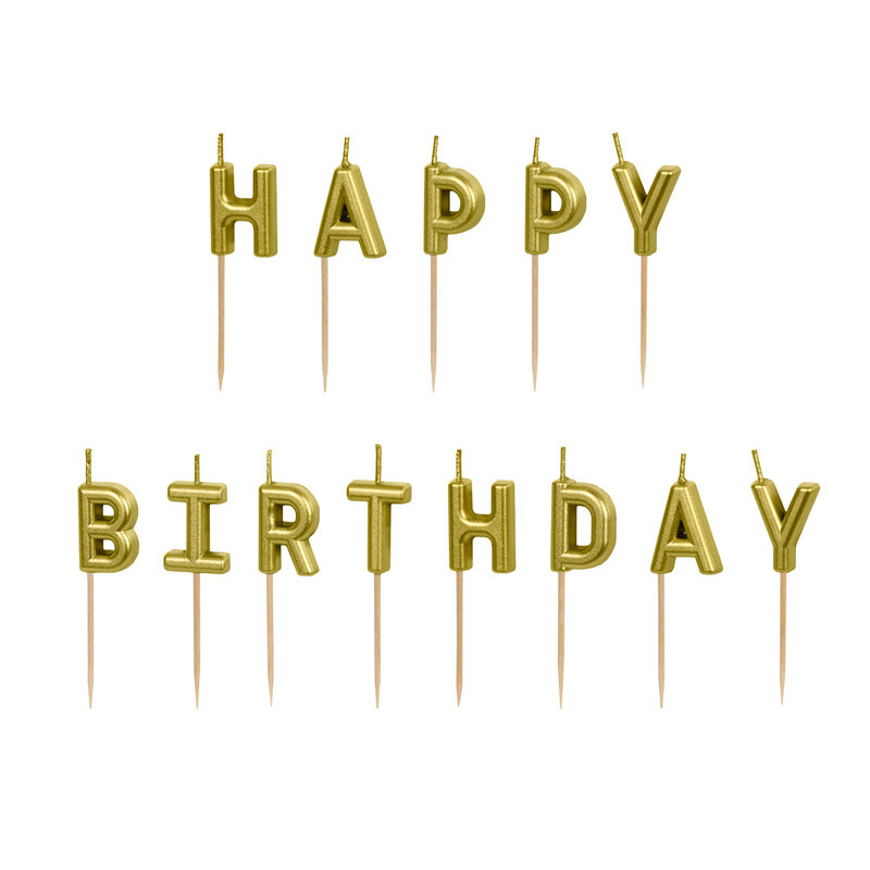 Świeczki urodzinowe Happy Birthday, 2.5 cm, złoty (1 op. / 13 szt.)