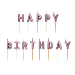 Świeczki urodzinowe Happy Birthday, 2.5 cm, różowe złoto (1 op. / 13 szt.)