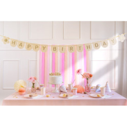 Baner filcowy urodzinowy, Happy Birthday, różowy, 3m
