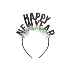 Opaska Happy New Year na Sylwestra, 15,5 x 20,5 cm, czarna