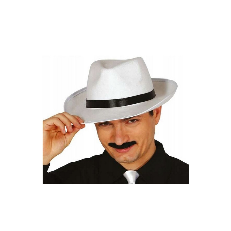 Kapelusz Gangstera Fedora duża Biały z czarną tasiemką