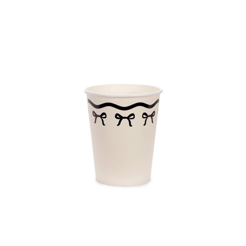 Kubeczki papierowe z kokardkami, kremowo-czarne, eleganckie 220ml 6szt