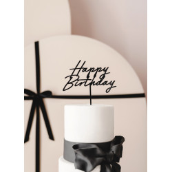 Topper akrylowy na tort Happy Birthday czarny urodzinowy 16.5 cm