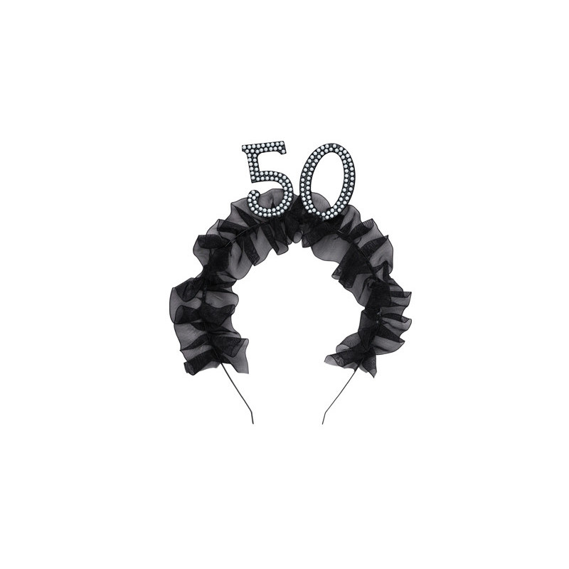 Opaska 50 urodziny ''50'' z falbanką i perełkami