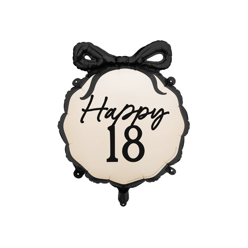 Balon foliowy 18 urodziny Osiemnastka pastylka Happy ''18'', 47,5x45cm z kokardką