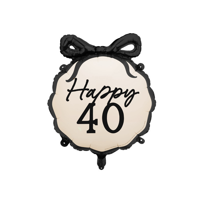 Balon foliowy 40 urodziny Rocznica pastylka Happy ''40'', 47,5x45cm z kokardką