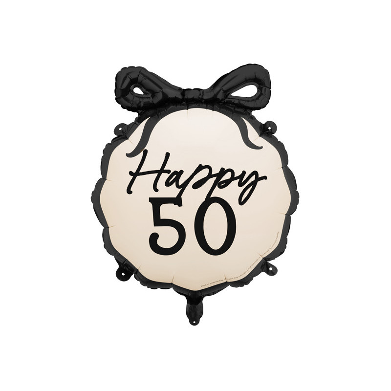 Balon foliowy 50 urodziny Rocznica pastylka Happy ''50'' 47,5x45cm z kokardką