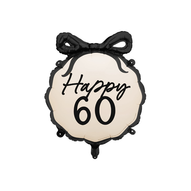 Balon foliowy 60 urodziny pastylka Happy ''60'', 47,5x45cm z kokardką