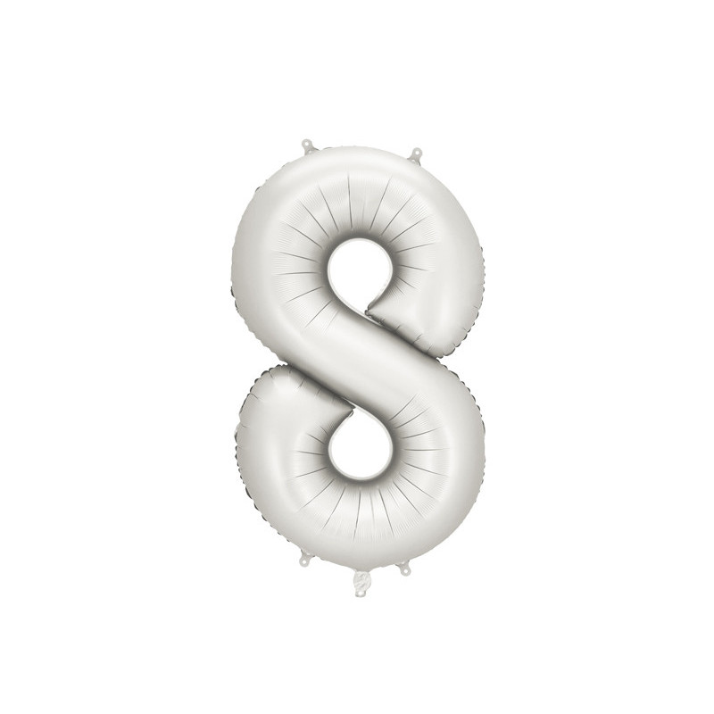 Balon foliowy Cyfra ''8'', 86cm, srebrny perłowy satynowy