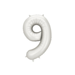 Balon foliowy Cyfra ''9'', 86cm, srebrny perłowy satynowy