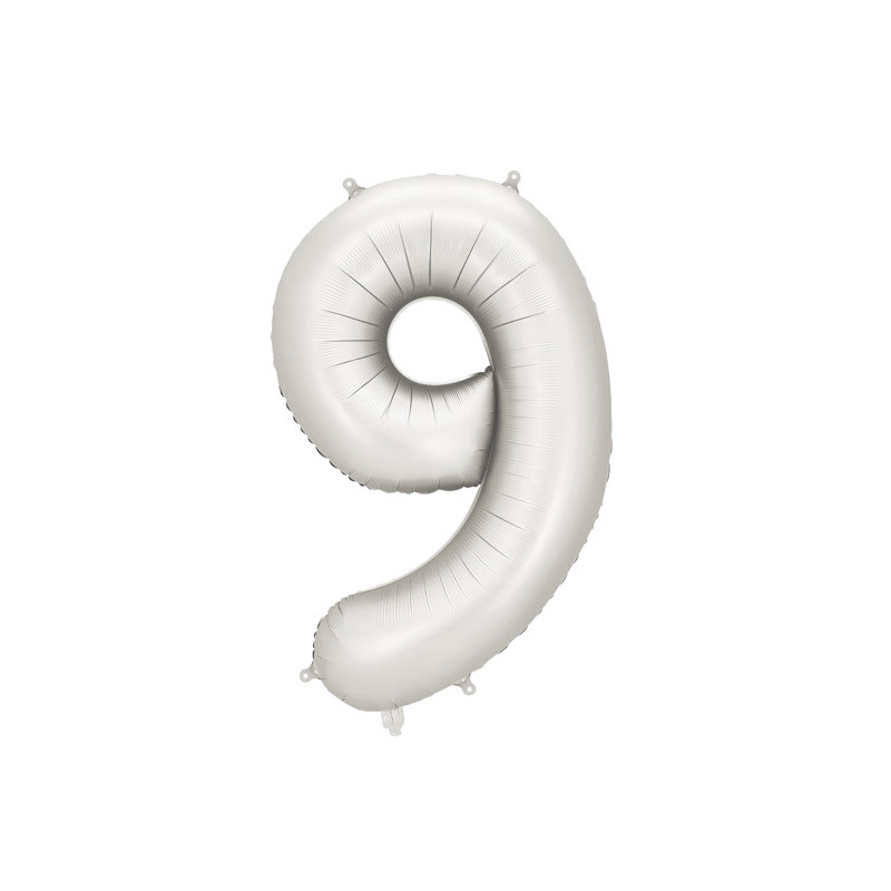 Balon foliowy Cyfra ''9'', 86cm, srebrny perłowy satynowy