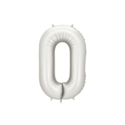Balon foliowy Cyfra ''0'', 86cm, srebrny perłowy satynowy