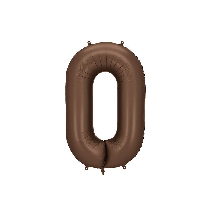 Balon foliowy Cyfra ''0'', 86cm, mocca brązowy satynowy