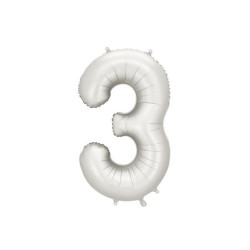 Balon foliowy Cyfra ''3'', 86cm, srebrny perłowy satynowy