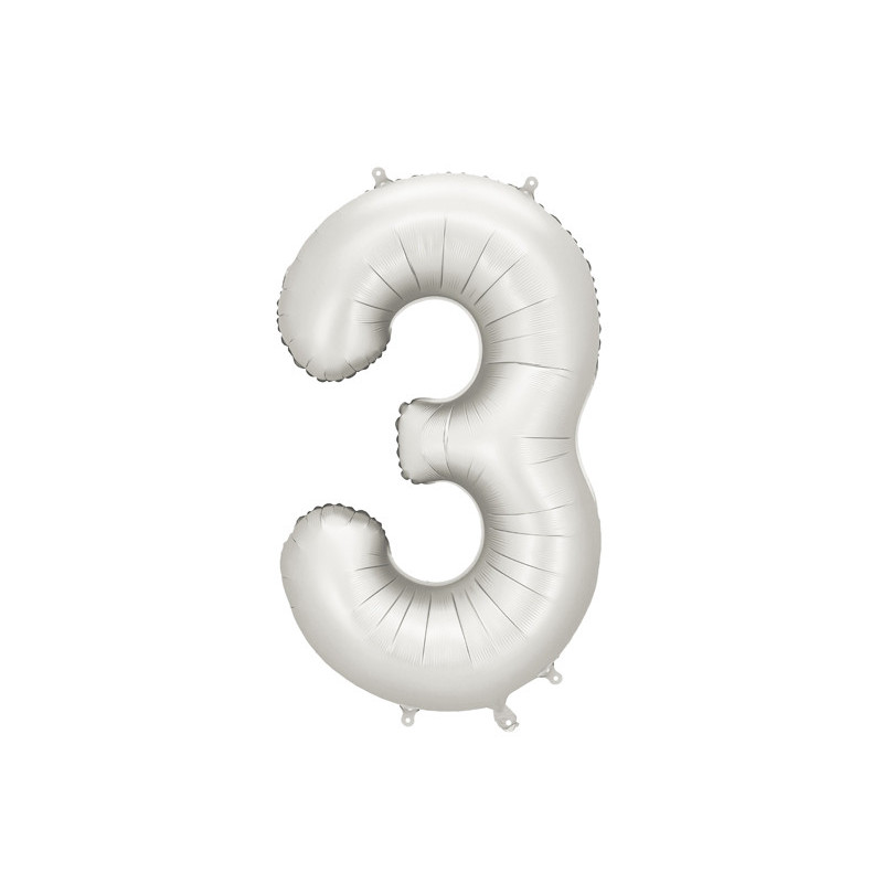 Balon foliowy Cyfra ''3'', 86cm, srebrny perłowy satynowy