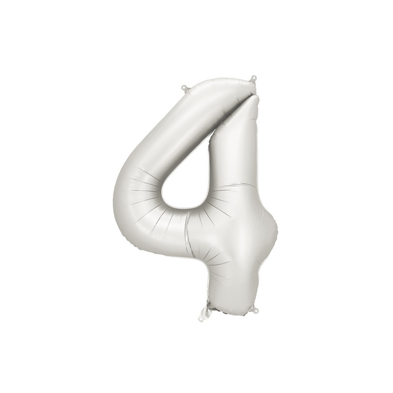 Balon foliowy Cyfra ''4'', 86cm, srebrny perłowy satynowy