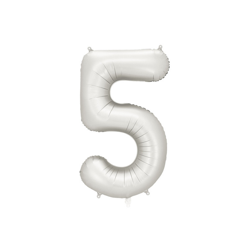 Balon foliowy Cyfra ''5'', 86cm, srebrny perłowy satynowy