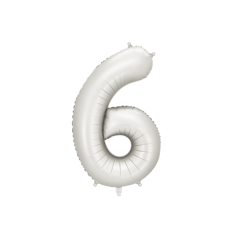 Balon foliowy Cyfra ''6'', 86cm, srebrny perłowy satynowy