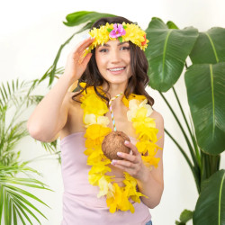 OPASKA HAWAJSKA ŻÓŁTA na gumce Aloha Tropikalna z Kwiatami Wianek Hawajski