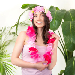 OPASKA HAWAJSKA RÓŻOWA na gumce Aloha Tropikalna z Kwiatami Wianek Hawajski