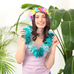 NASZYJNIK HAWAJSKI Ombre TURKUSOWY 115cm puszysty Tropikalne Kwiaty Aloha