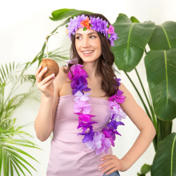 NASZYJNIK HAWAJSKI Ombre FIOLETOWY 115cm puszysty Tropikalne Kwiaty Aloha