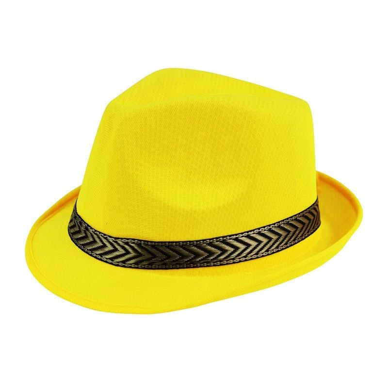 Kapelusz FEDORA ŻÓŁTY ze złotą lamówką letni