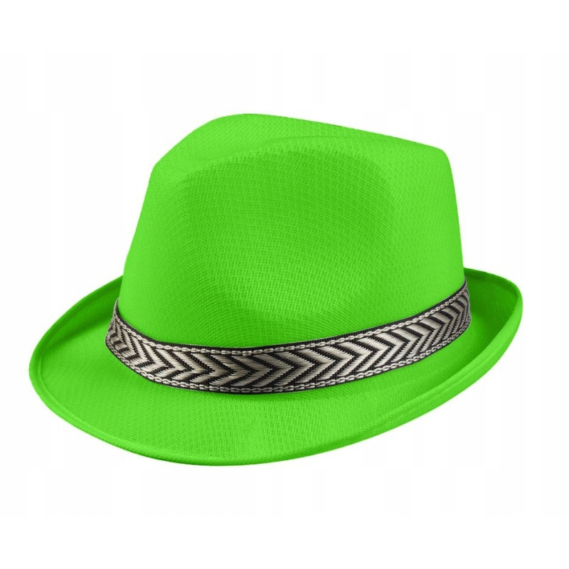 Kapelusz FEDORA JASNY ZIELONY limonkowy ze złotą lamówką letni