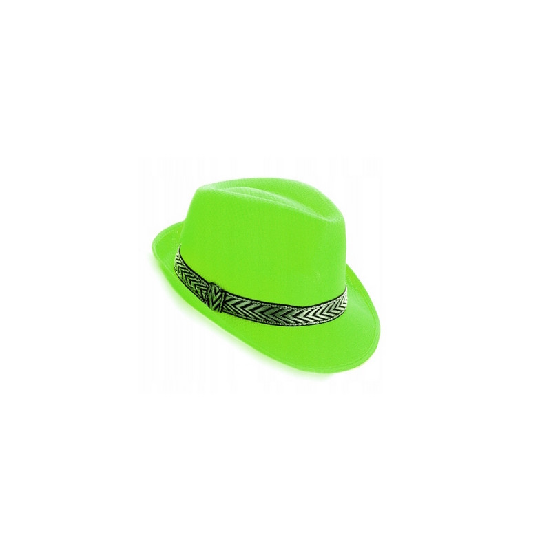 Kapelusz FEDORA NEONOWY ZIELONY ze złotą lamówką letni dla dorosłych