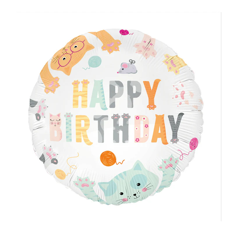 BALON foliowy Happy Birthday KOTKI 45cm